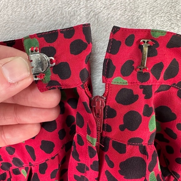 VTG 100% SILK Long Pleated Skirt Flowy Red & Black Polka Dot Print Ladies Sz 12 - Picture 7 of 10